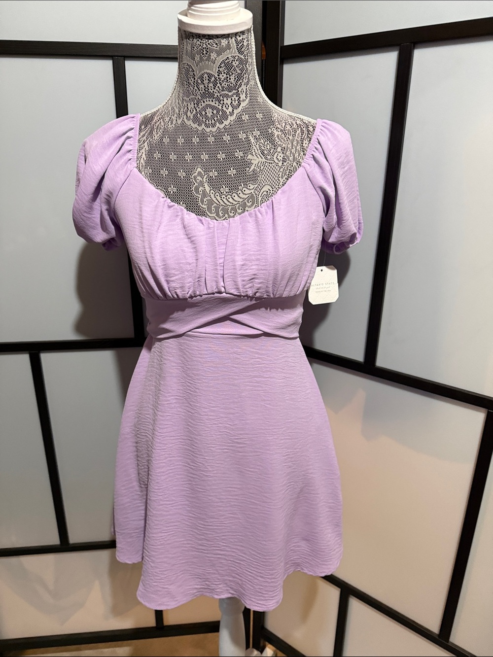 Altar'd State Lilac Puff-Sleeve Mini Dress